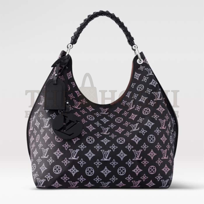 L0vis Vvtt0n LV Women Carmel Hobo Bag Black Perforated Mahina Calf Leather Master Quality