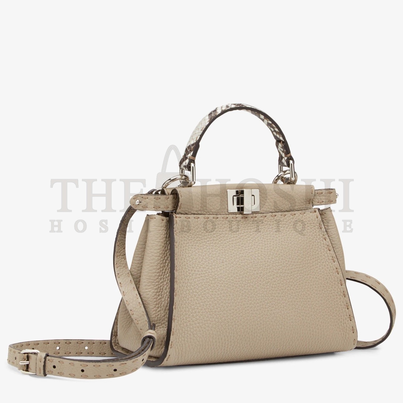F**di Peekaboo Mini Selleria Grey Bag with Python Leather Handle Master Quality