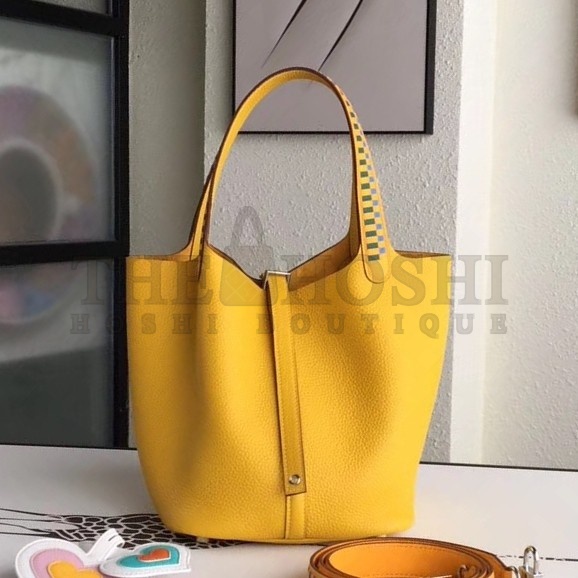 H**me5 Yellow Picotin Lock 22cm Braided Handle Bag Master Quality