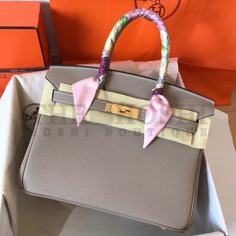 H**me5 Grey Birkin 30cm Clemence Handmade Bag Master Quality