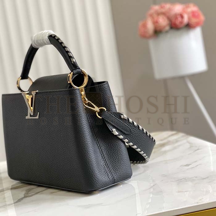 L0vis Vvtt0n LV Women Capucines MM Handbag Black Etain Metallic Gray Taurillon Leather Master Quality