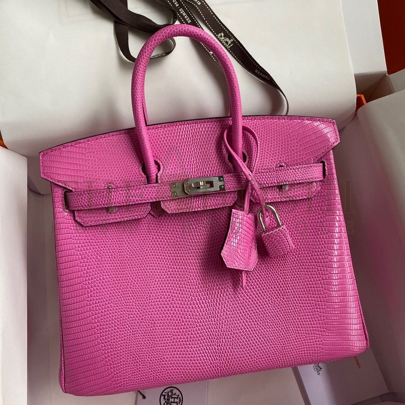 H**me5 Birkin 25 Retourne Handmade Bag In Pink Lizard Leather Master Quality