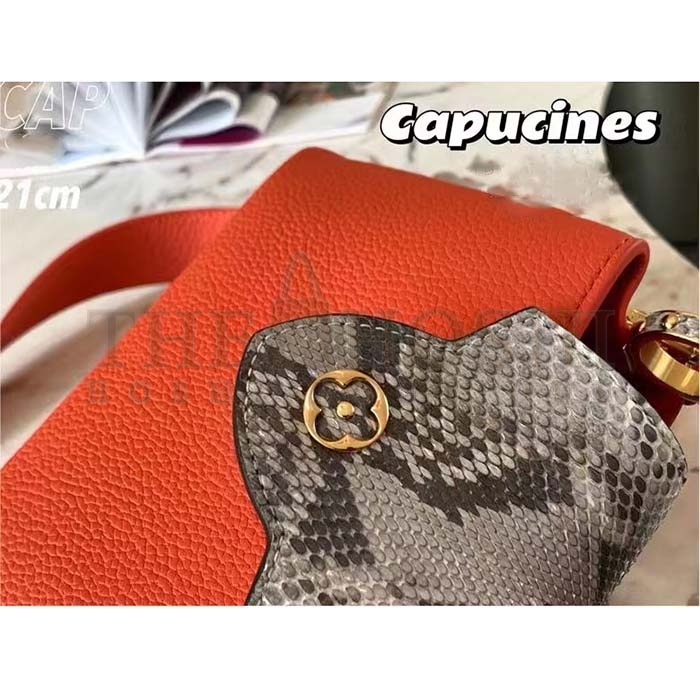 L0vis Vvtt0n LV Women Capucines Mini Handbag Orange Taurillon Leather Python Skin Master Quality