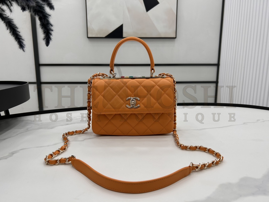 Ch**el 24C CC Trendy AS4654 Top Handle Bag Orange Lambskin with Rainbow Hardware 20cm Master Quality