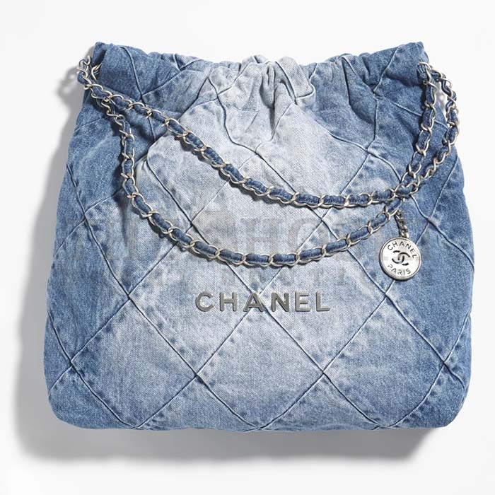 Ch**el Women CC 22 Handbag Washed Denim Silver-Tone Metal Light Blue Master Quality
