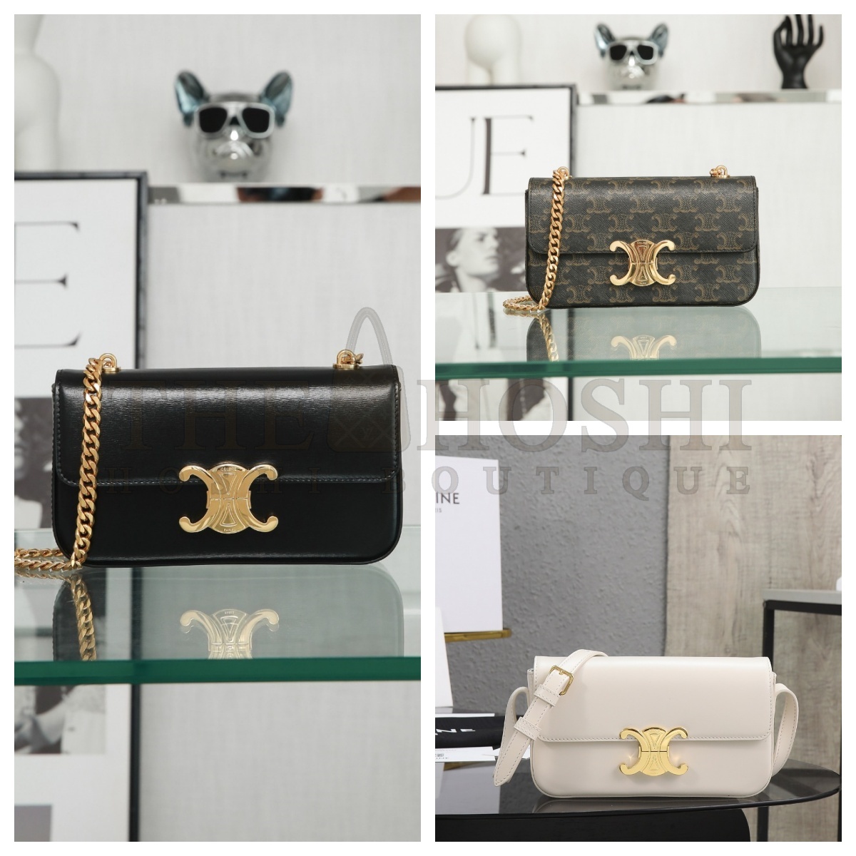 Ce1i*e Triomphe chain shoulder bag in satined calfskin width 20.5 cm, height 11.5 cm, depth 4 cm. Master Quality