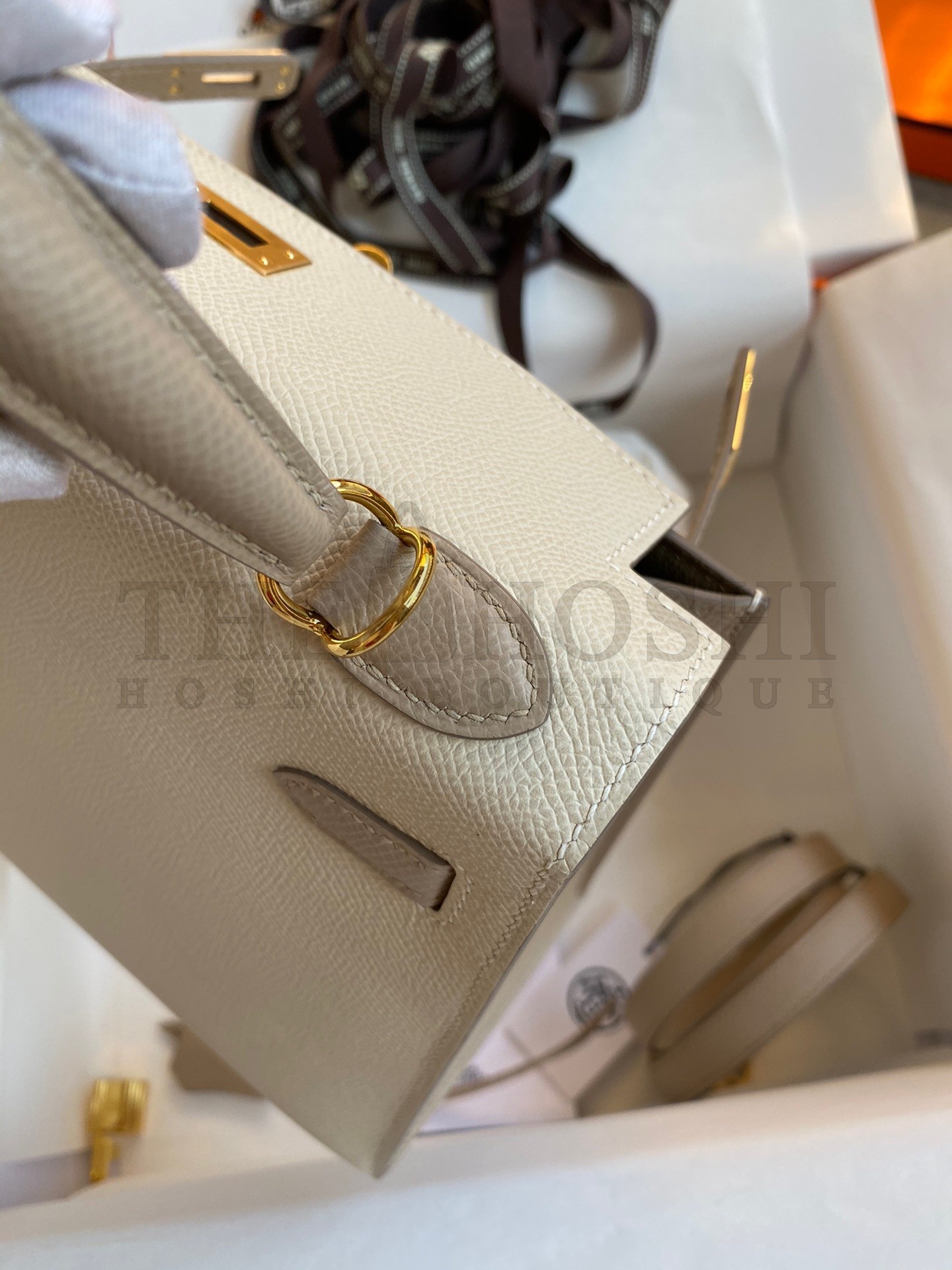 H**me5 Kelly Sellier 25 Bicolor Bag in Craie and Trench Epsom Calfskin Master Quality