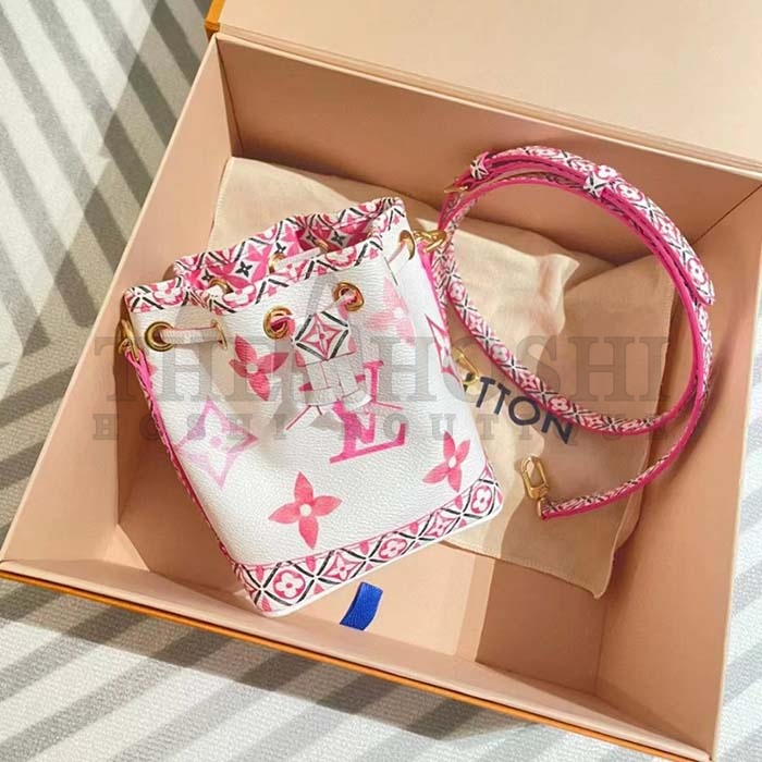 L0vis Vvtt0n LV Women Nano Noé Bucket Bag Pink Monogram Coated Canvas Master Quality