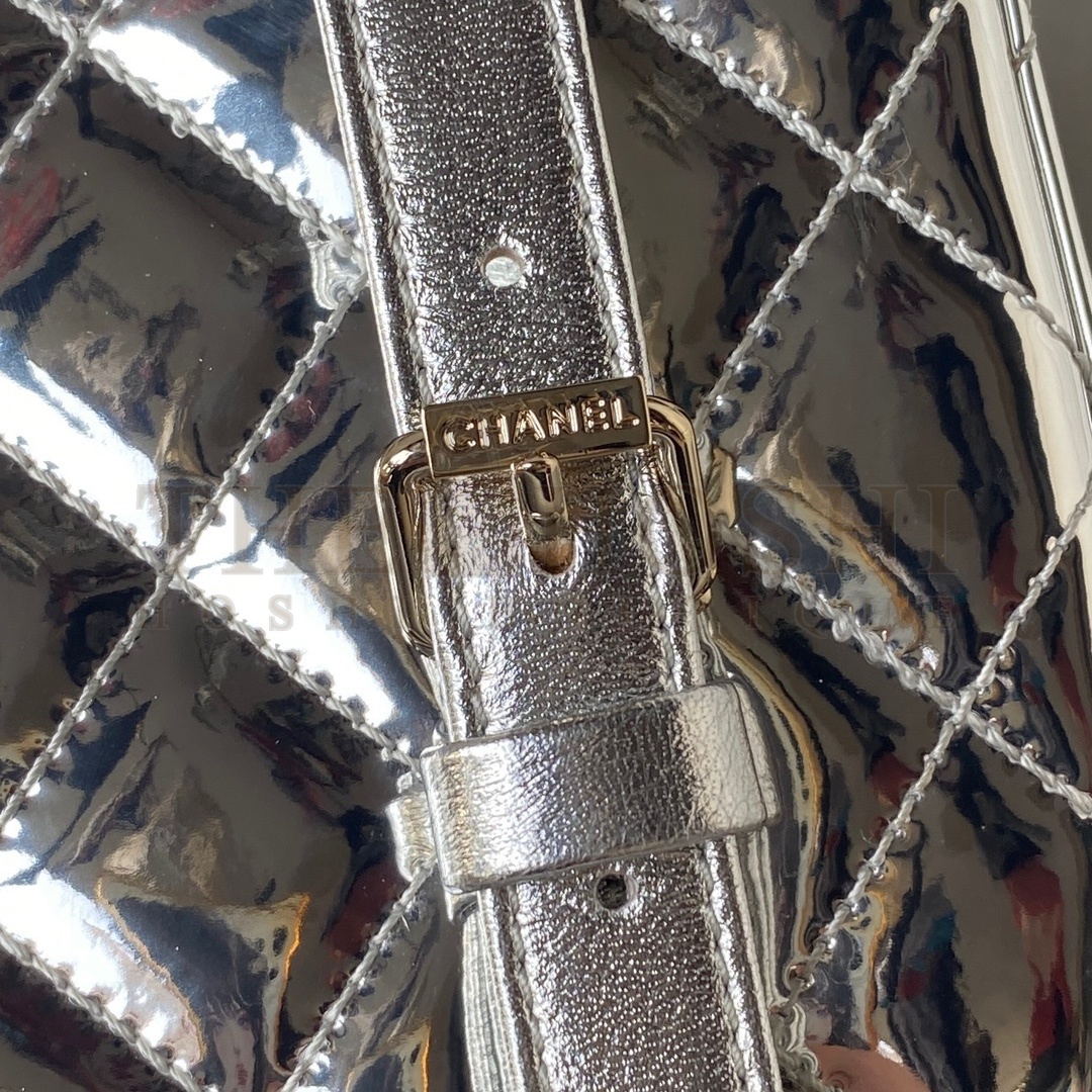 Ch**el Women CC Flap Bag Star Coin Purse Mirror Calfskin Metallic Calfskin Gold-Tone Metal Silver Master Quality