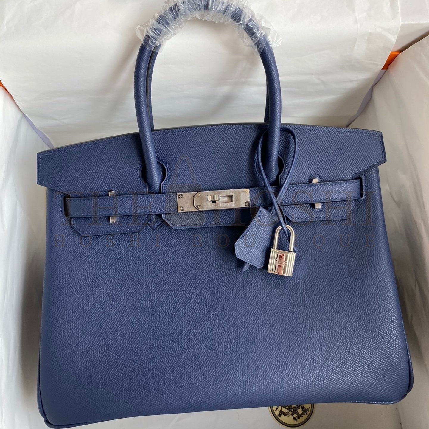 H**me5 Birkin 30 Retourne Handmade Bag In Blue Saphir Epsom Calfskin Master Quality