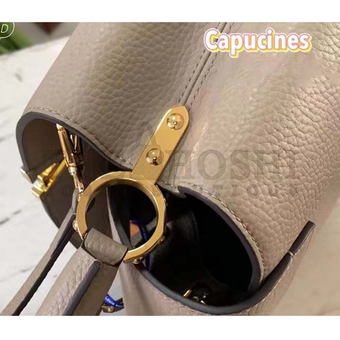 L0vis Vvtt0n LV Women Capucines MM Handbag Galet Gray Taurillon Cowhide Leather Master Quality