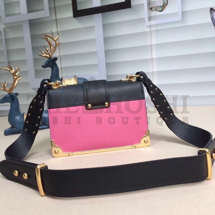 Pra*a Cahier Shoulder Bag In Pink/Black Leather Master Quality