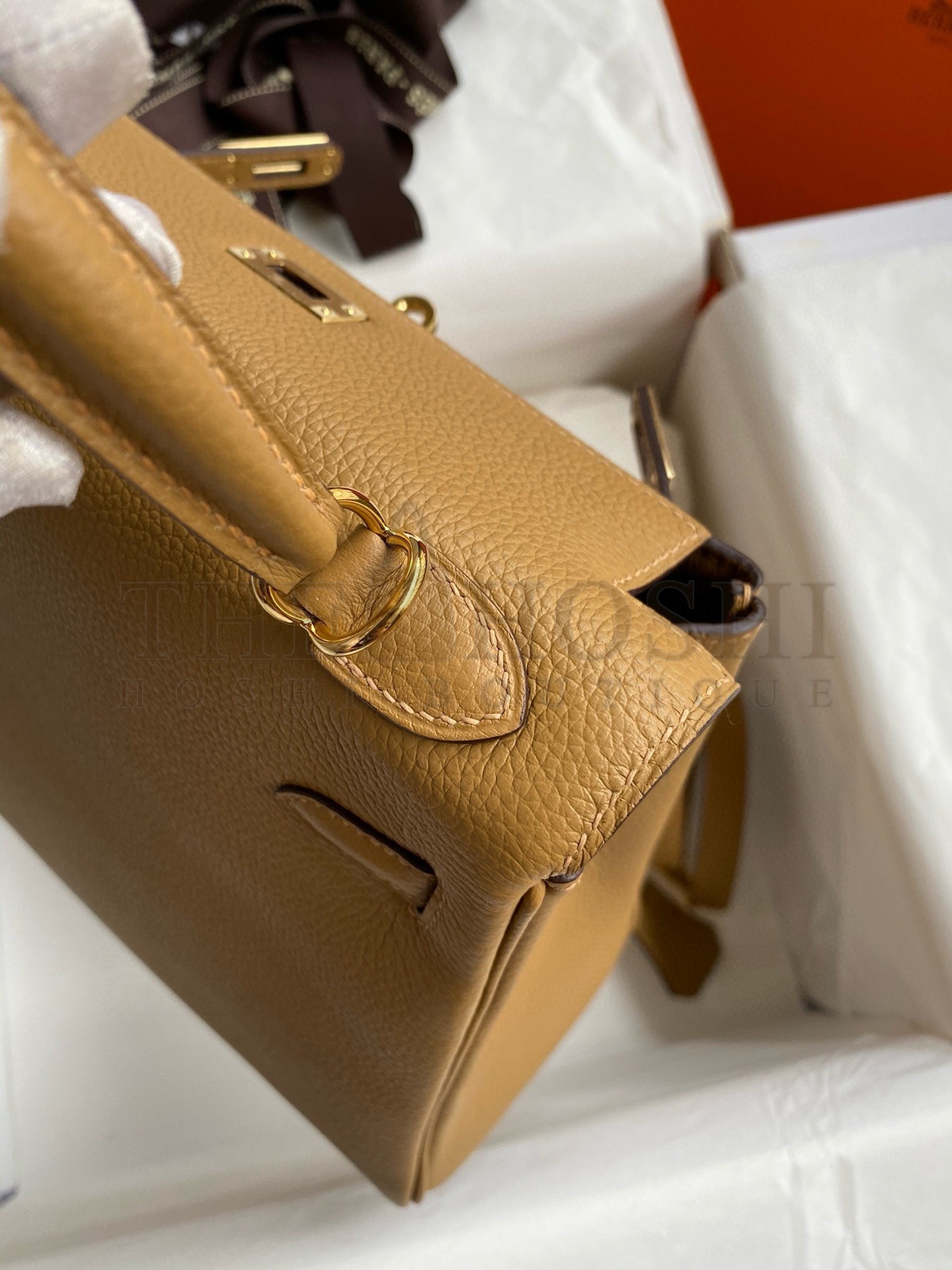 H**me5 Kelly Retourne 25 Handmade Bag In Biscuit Clemence Leather Master Quality