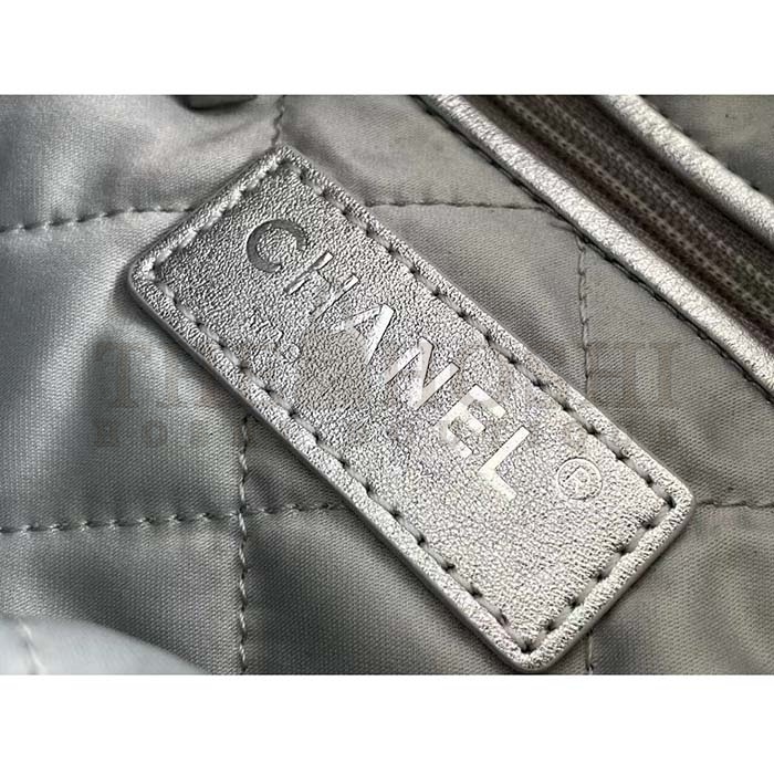 Ch**el Women CC Large Back Pack Ch**el 22 Handbag Metallic Calfskin Silver-Tone Metal Master Quality