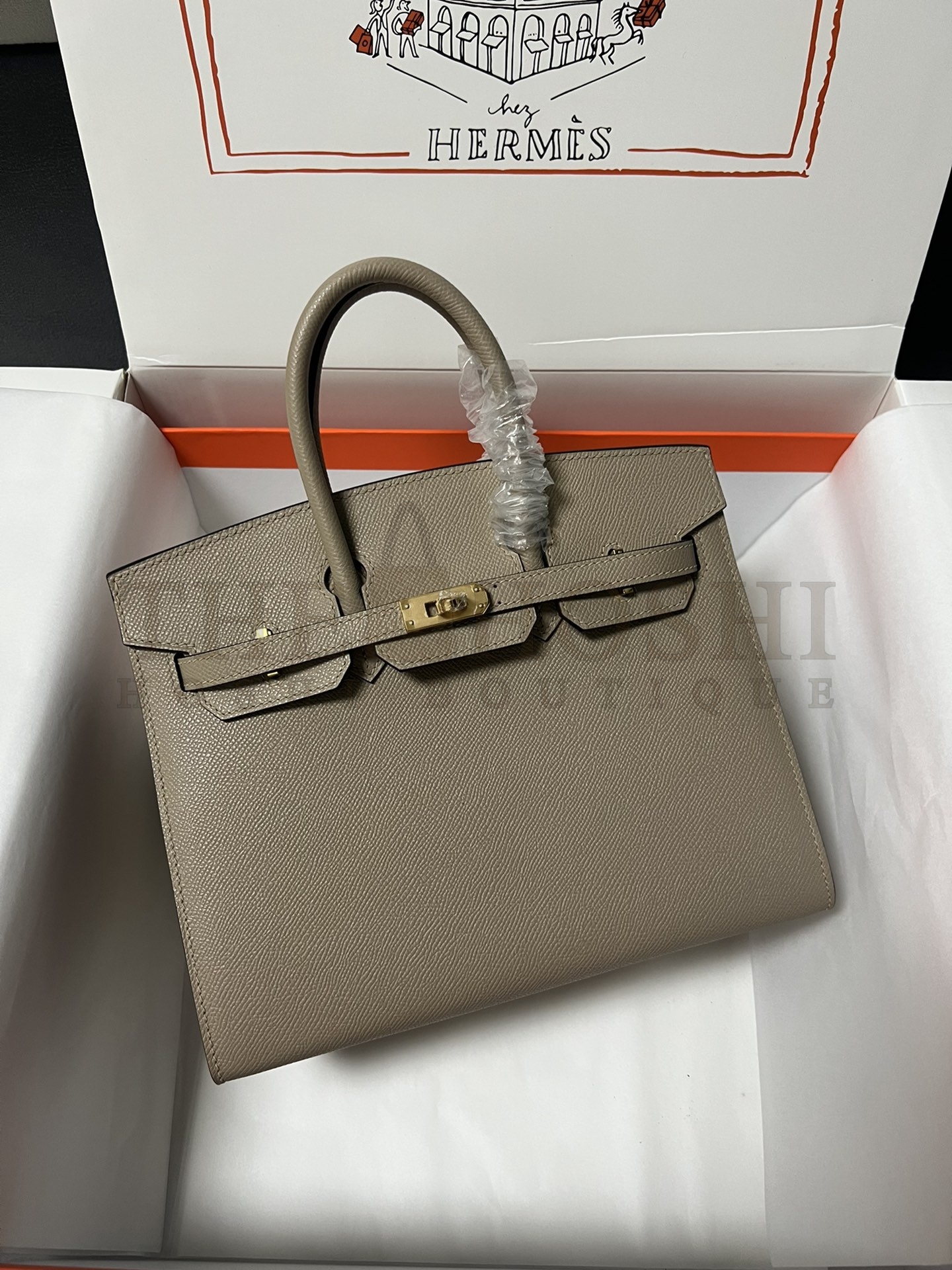 H**me5 Birkin 25 Retourne Handmade Bag In Taupe Epsom Calfskin Master Quality