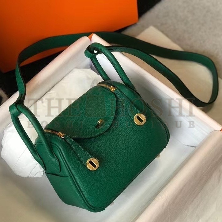 H**me5 Mini Lindy Bag In Green Clemence Leather Master Quality