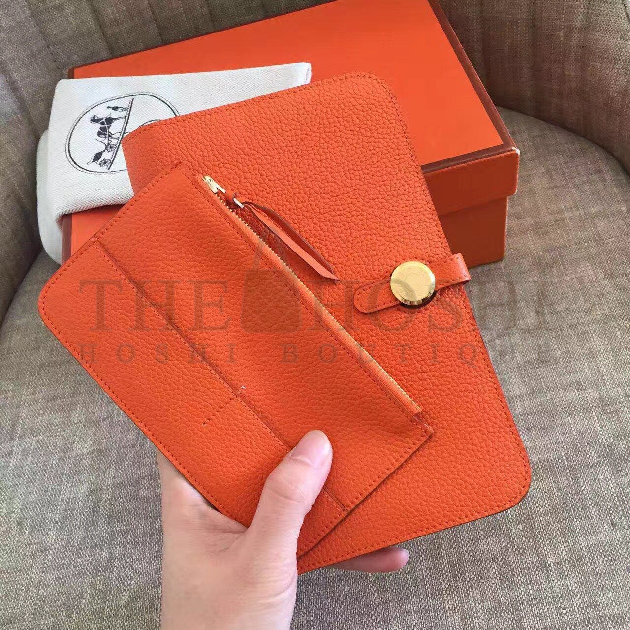 H**me5 Dogon Duo Wallet in Orange Clemence Leather Master Quality