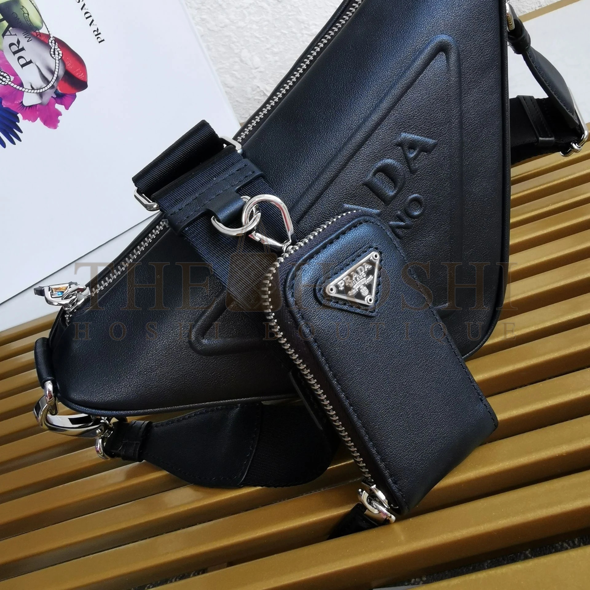 Pra*a Triangle Shoulder Bag In Black Calfskin Master Quality