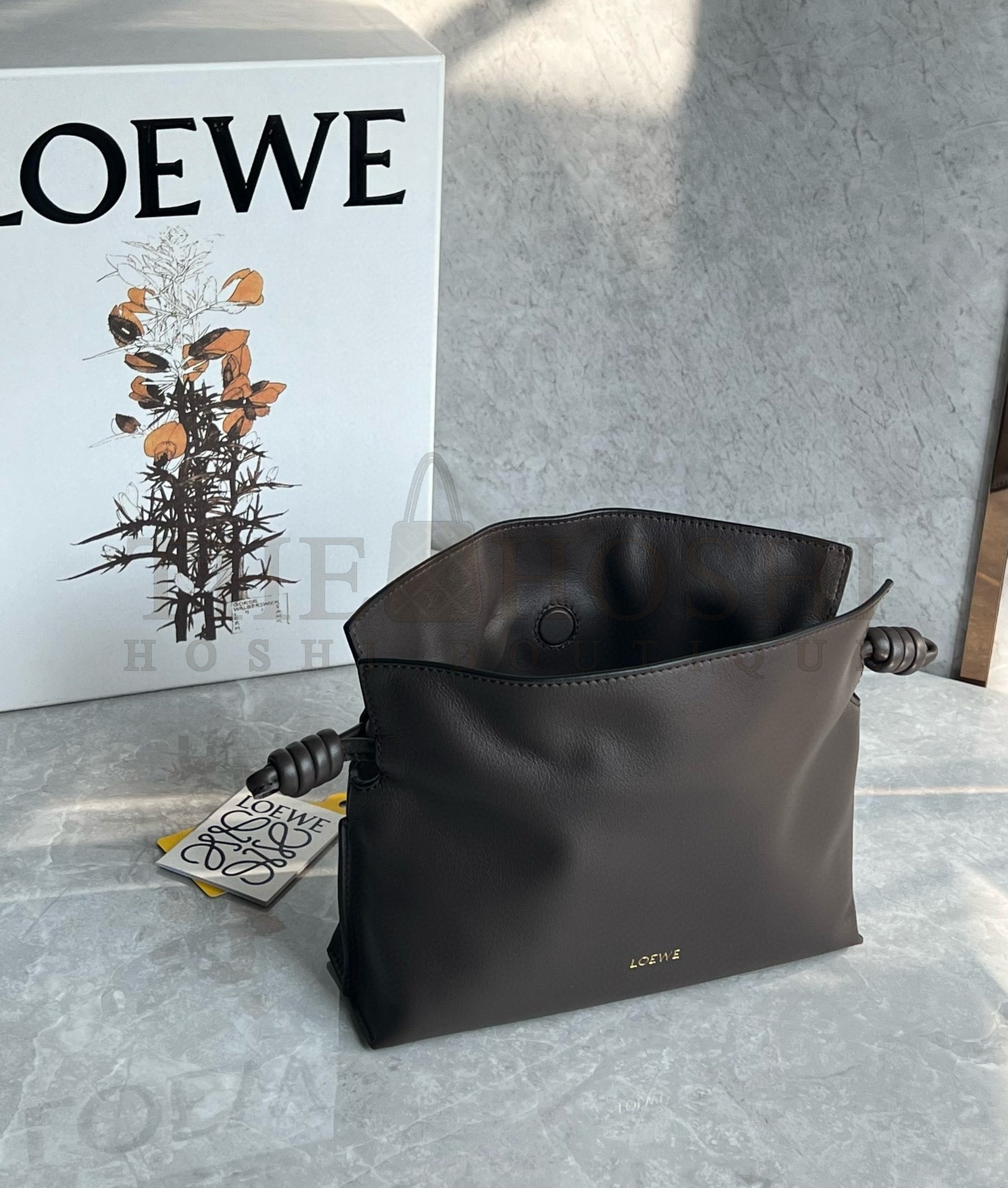 L0ew* Mini Flamenco Clutch Bag in Chocolate Nappa Calfskin Master Quality