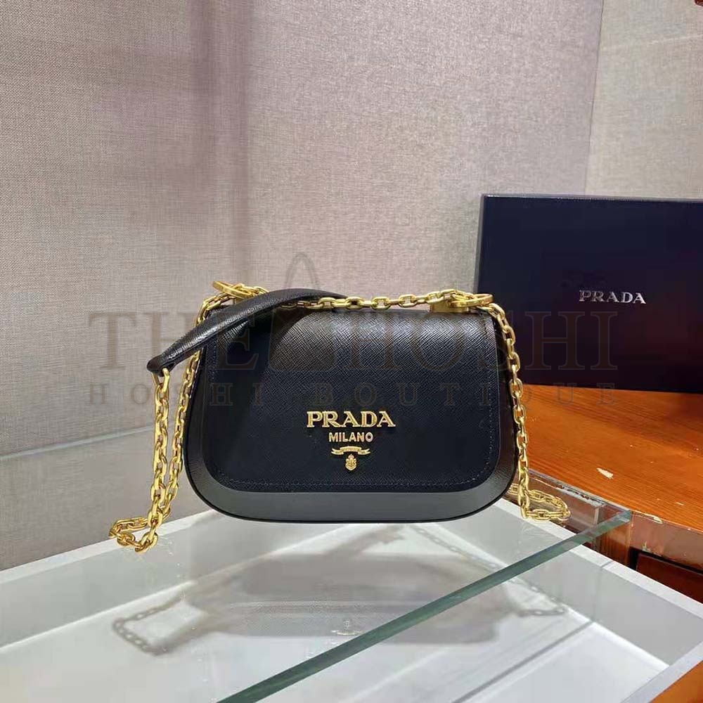 Pra*a Women Saffiano Leather Shoulder Bag-Black Master Quality