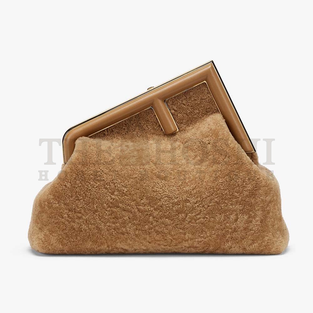 F**di Women First Medium Beige Sheepskin Bag Master Quality
