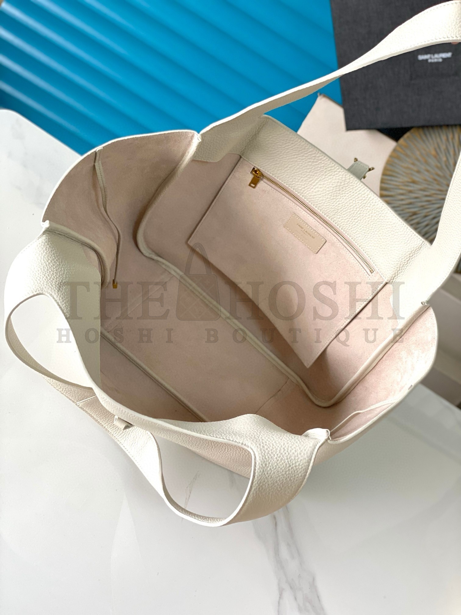 Sa1nt Lau*nt LE 5 A 7 Bea Tote Bag in White Grained Leather Master Quality