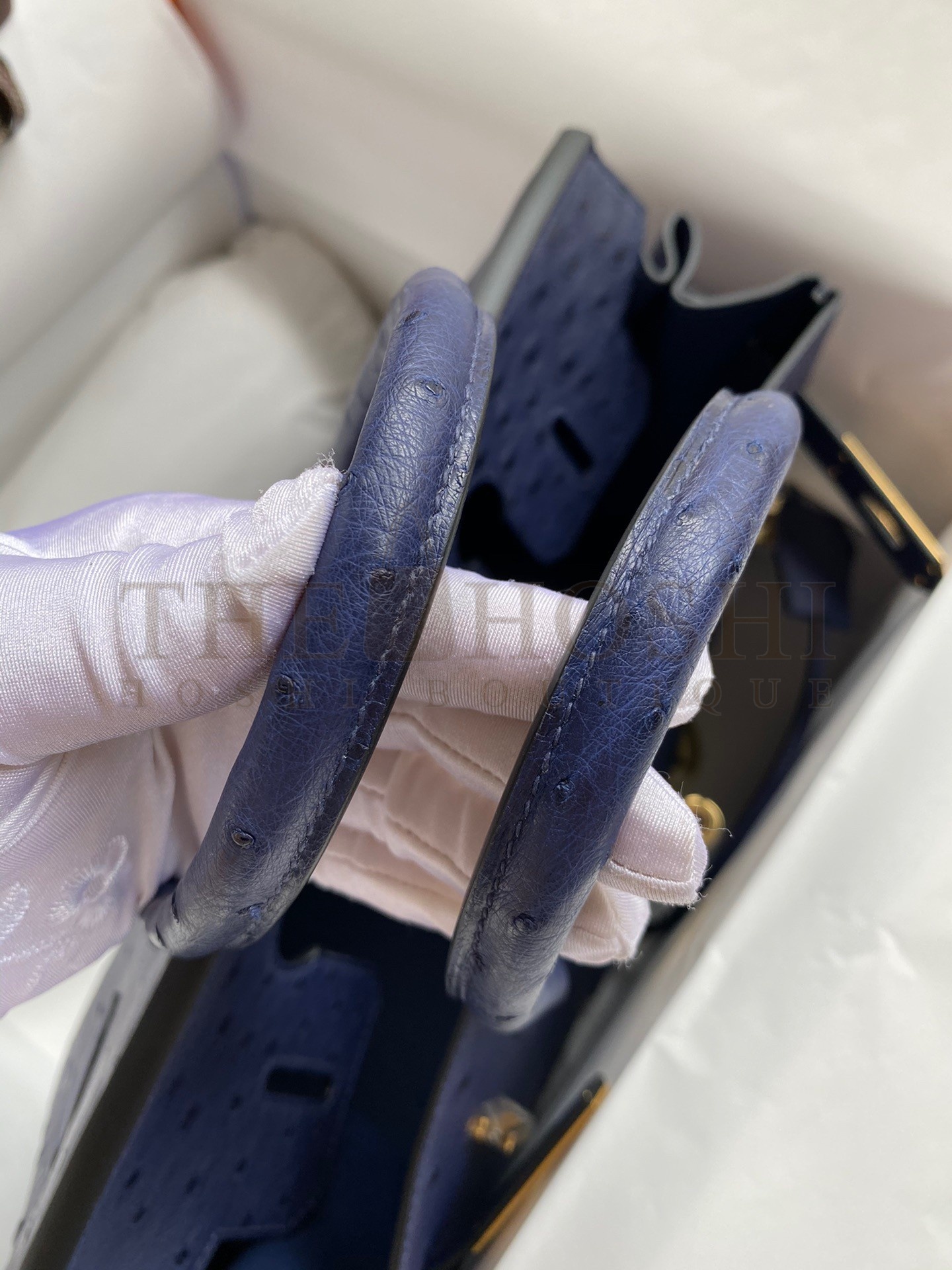 H**me5 Birkin 30 Retourne Handmade Bag In Blue Iris Ostrich Leather Master Quality