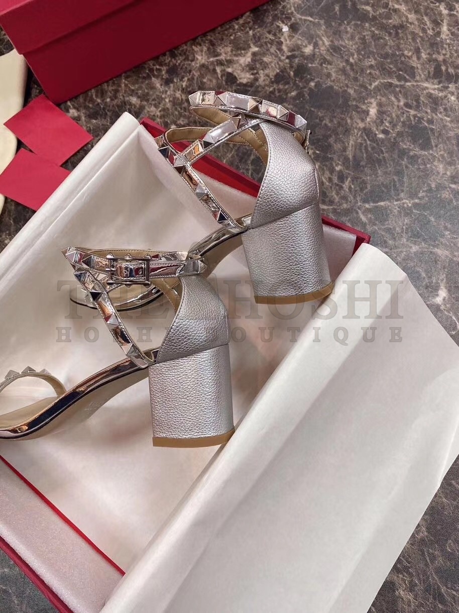 Va1e*ntin0 Rockstud Sandals 60mm In Silver Calfskin Master Quality