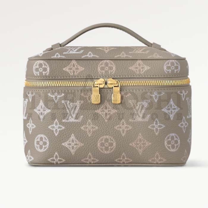 L0vis Vvtt0n LV Women Nice Mini Toiletry Pouch Gray Mahina Perforated Calfskin Leather Master Quality