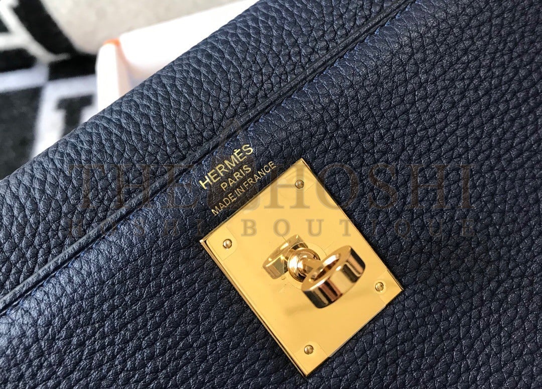 H**me5 Kelly 25cm Retourne Bag in Navy Blue Clemence Leather GHW Master Quality