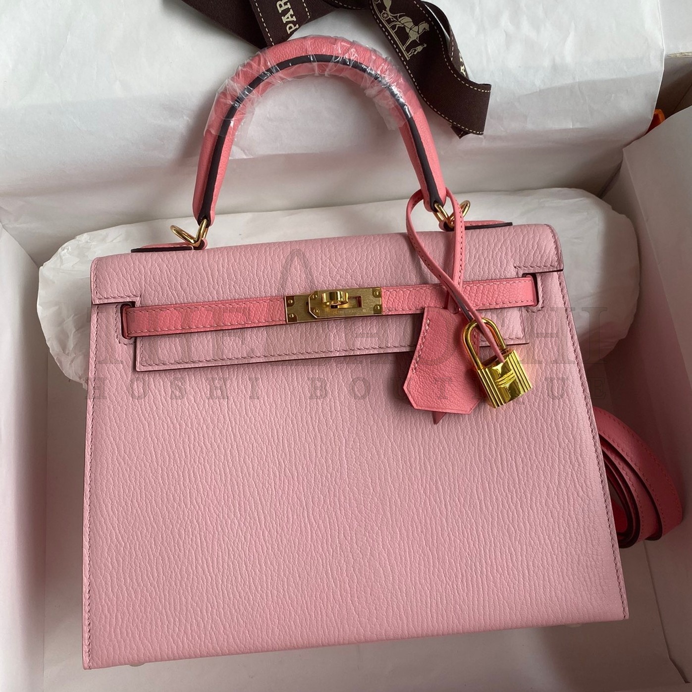H**me5 Kelly Sellier 25 Bicolor Bag in Rose Confetti and Lipstick Mysore Goatskin Master Quality