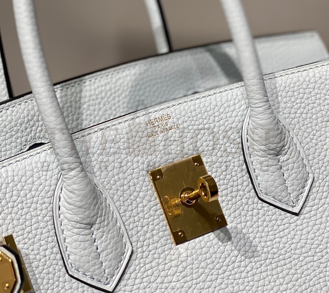 H**me5 Birkin 30cm Bag In Blue Brume Clemence Leather GHW Master Quality