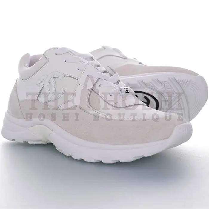 Ch**el Women CC Low Top Sneakers Calfskin Suede Triple White Master Quality