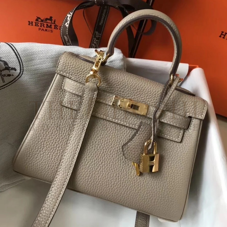 H**me5 Kelly 20cm Bag In Grey Clemence Leather GHW Master Quality