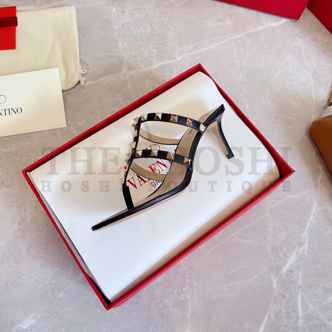 Va1e*ntin0 Rockstud Flip Flop Sandals 50mm In Black Calfskin Master Quality