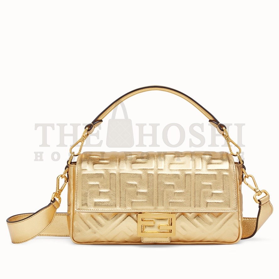 F**di Medium Baguette Bag In Gold FF Metallic Leather Master Quality