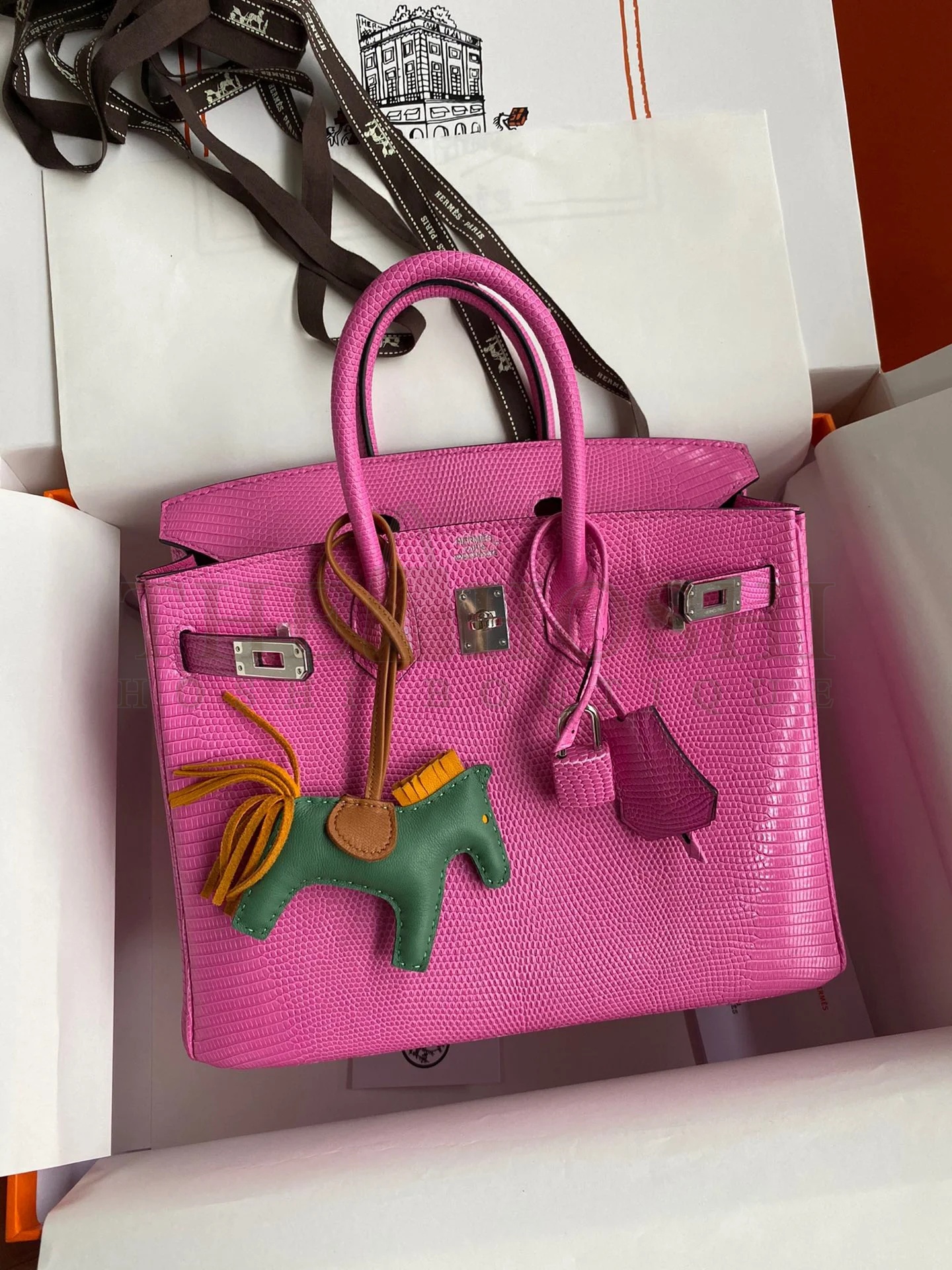 H**me5 Birkin 25 Retourne Handmade Bag In Pink Lizard Leather Master Quality