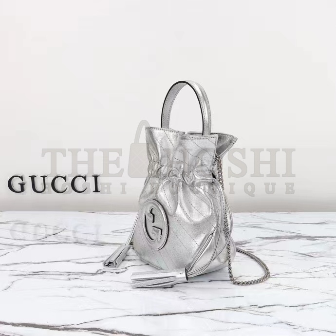 Gvc*1 Women GG Blondie Mini Bucket Bag Silver Metallic Leather Master Quality
