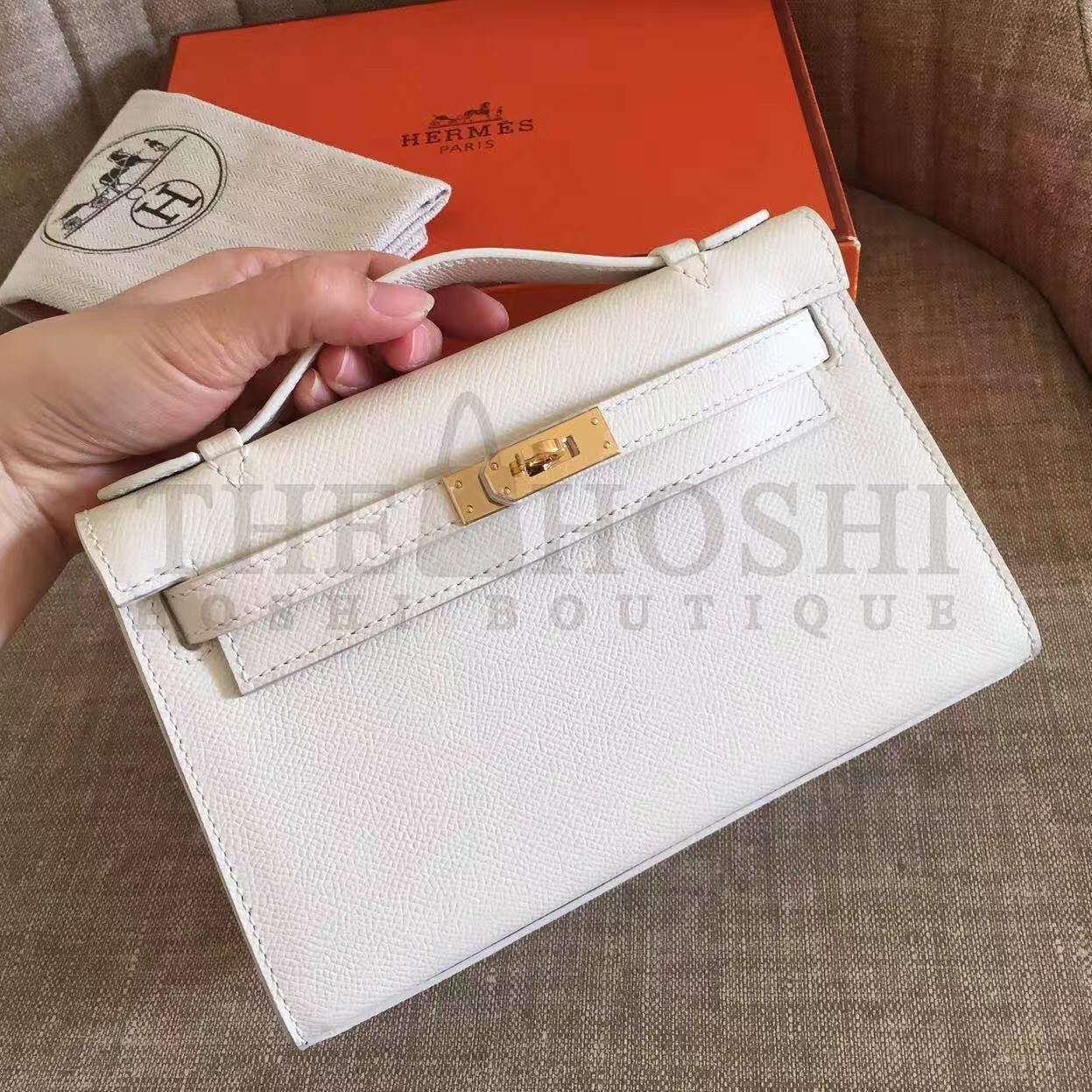 H**me5 White Kelly Pochette Epsom Handmade Bag Master Quality