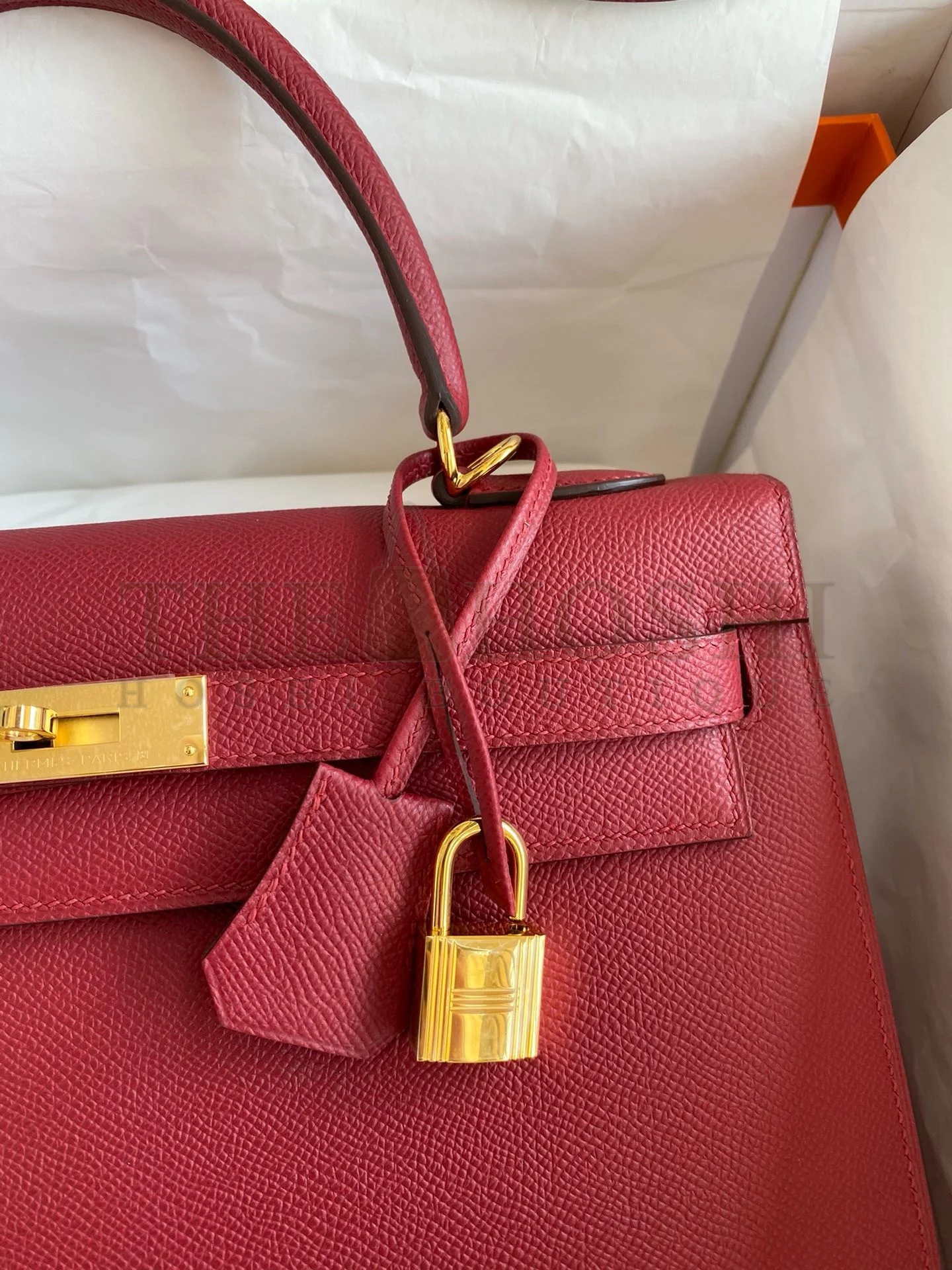 H**me5 Kelly Sellier 32 Handmade Bag In Red Epsom Calfskin Master Quality
