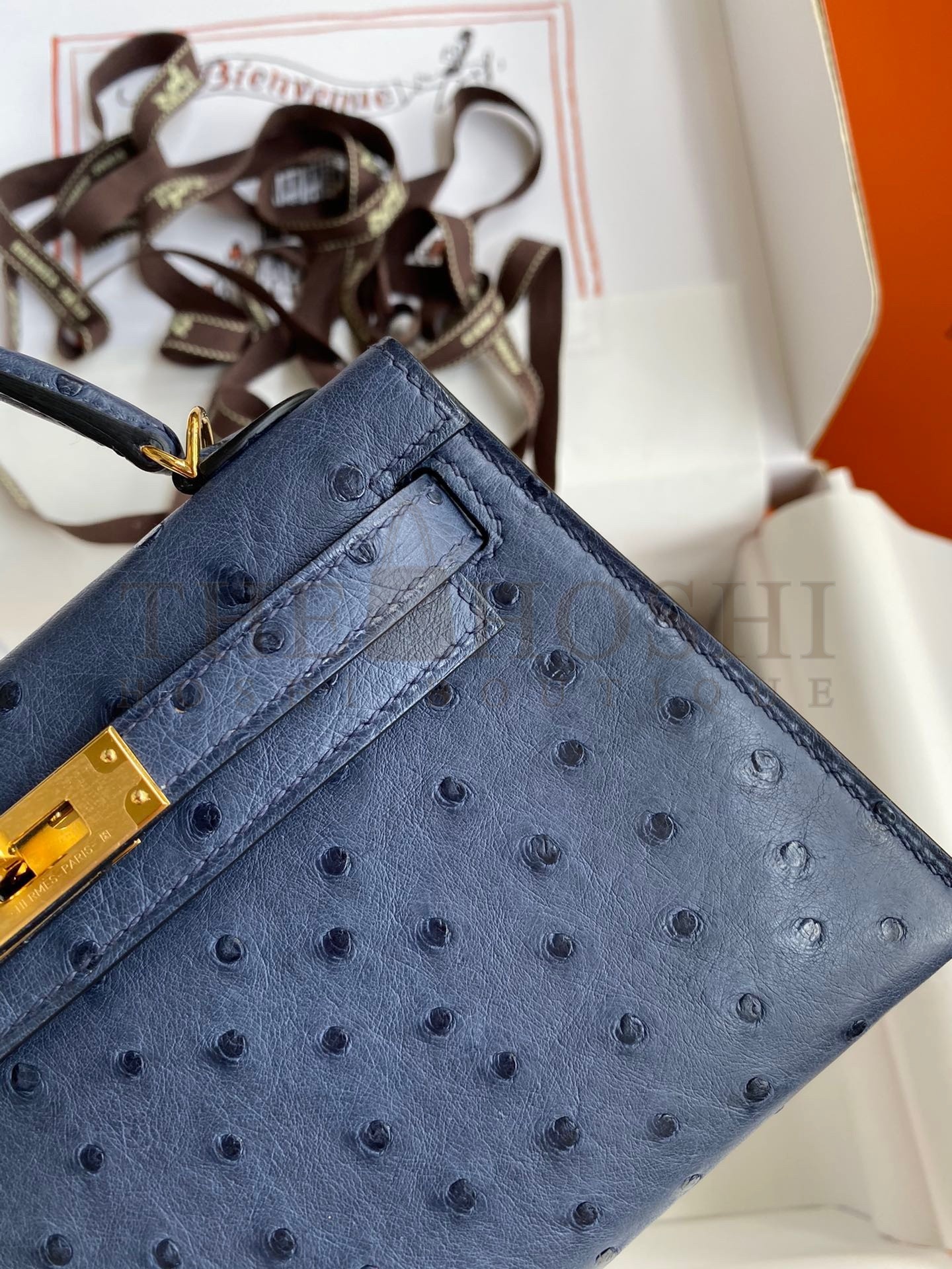H**me5 Kelly Mini II Sellier Handmade Bag In Blue Iris Ostrich Leather Master Quality
