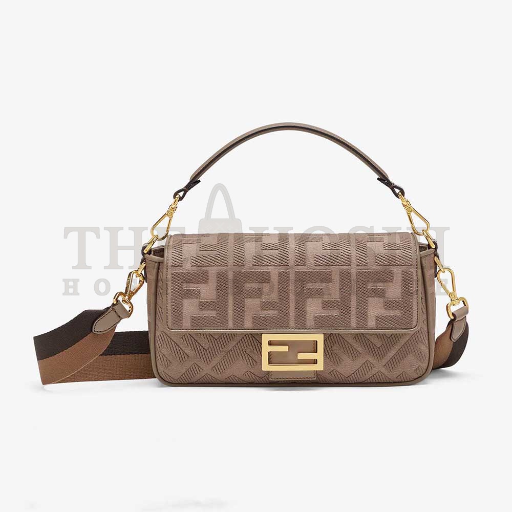 F**di Women Lconic Medium Baguette Gray FF Canvas Bag Master Quality