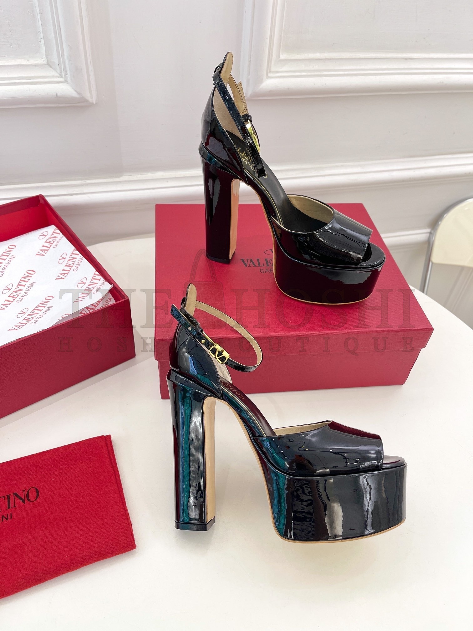 Va1e*ntin0 Tan-Go Platform Sandals 155mm In Black Patent Leather Master Quality