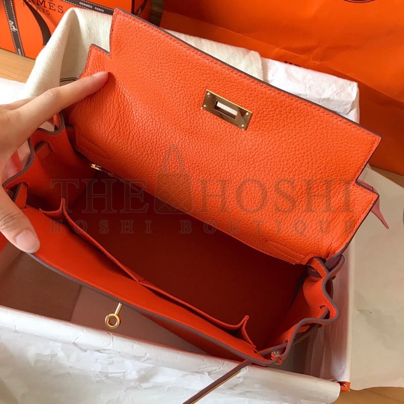 H**me5 Kelly Retourne 28 Handmade Bag In Orange Clemence Leather Master Quality