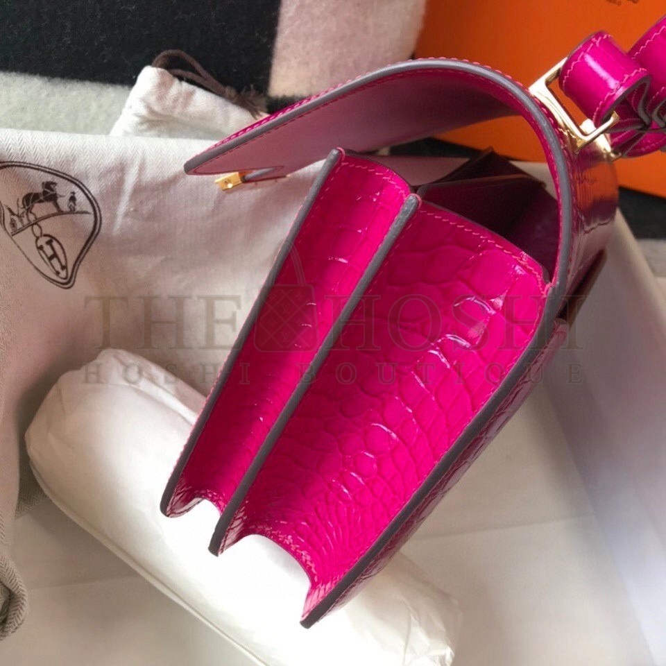 H**me5 Constance 24cm Bag In Rose Red Embossed Crocodile Master Quality