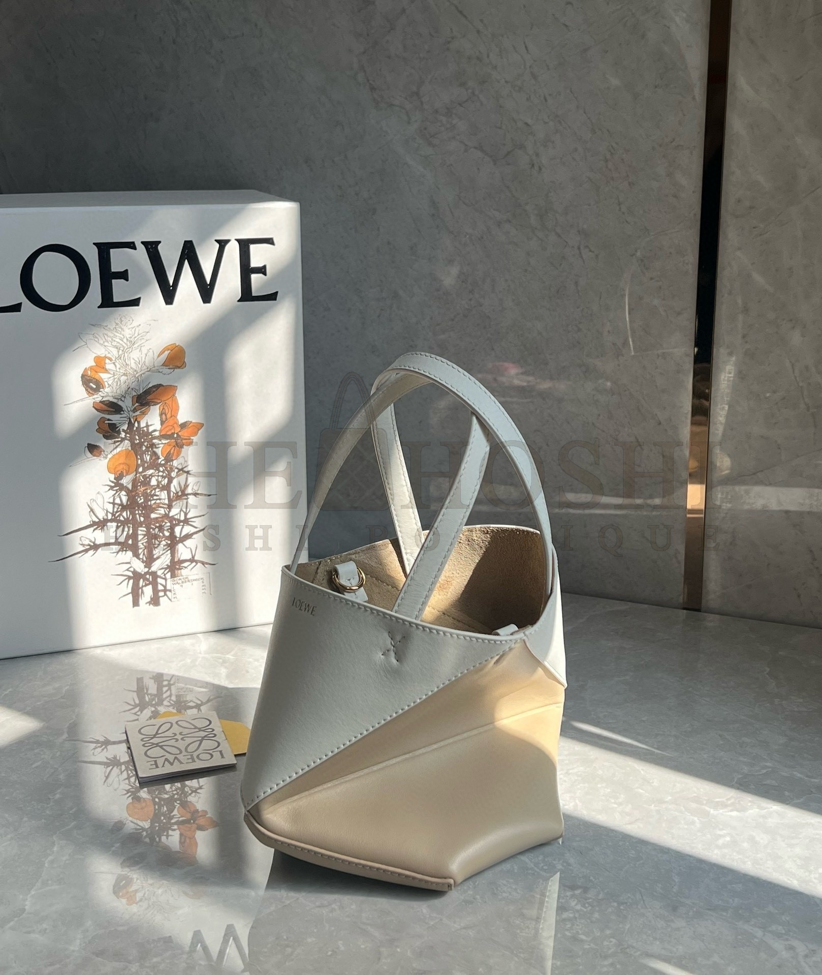 L0ew* Mini Puzzle Fold Tote Bag in White/Beige Calfskin Master Quality