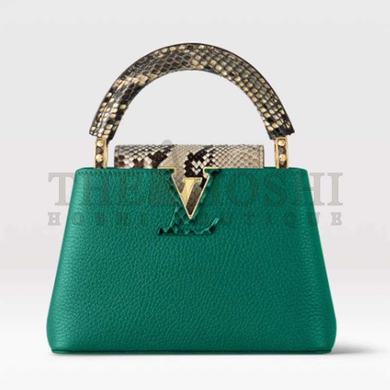 L0vis Vvtt0n LV Women Capucines Mini Handbag Emeraude Green Taurillon Leather Python Skin Master Quality
