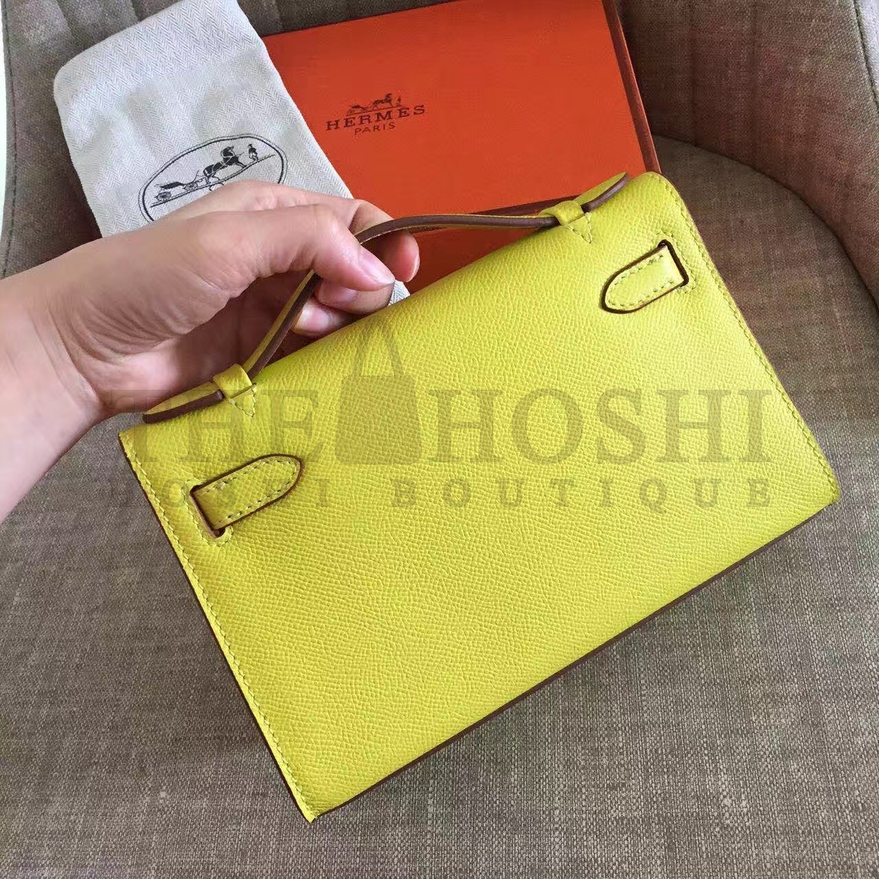 H**me5 Yellow Kelly Pochette Epsom Handmade Bag Master Quality