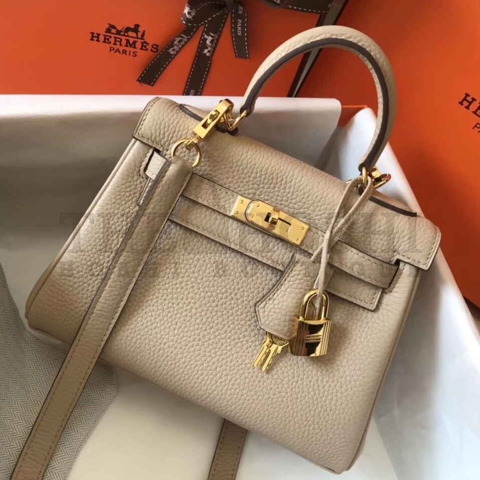 H**me5 Mini Kelly 20cm Bag In Beige Clemence Leather Master Quality