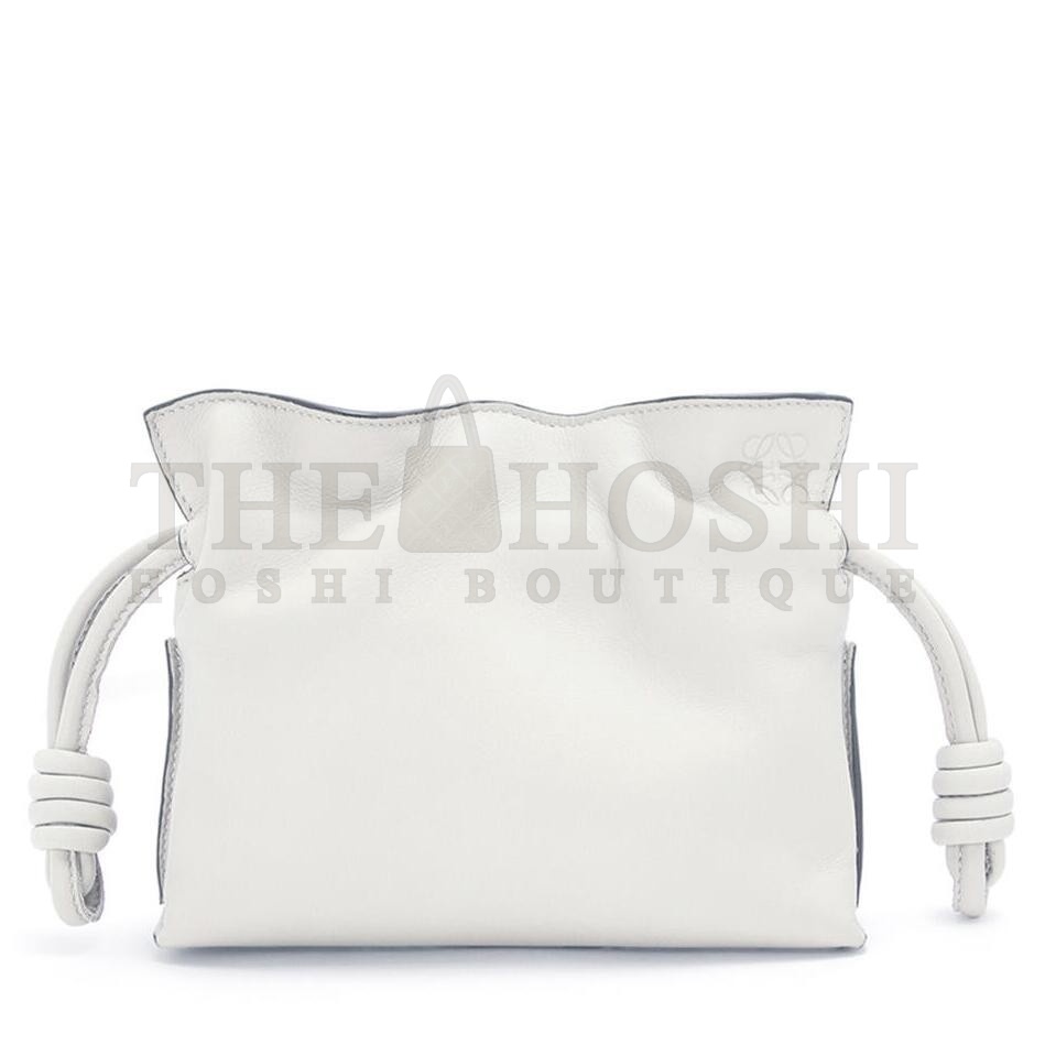 L0ew* Flamenco Nano Clutch In White Nappa Leather Master Quality